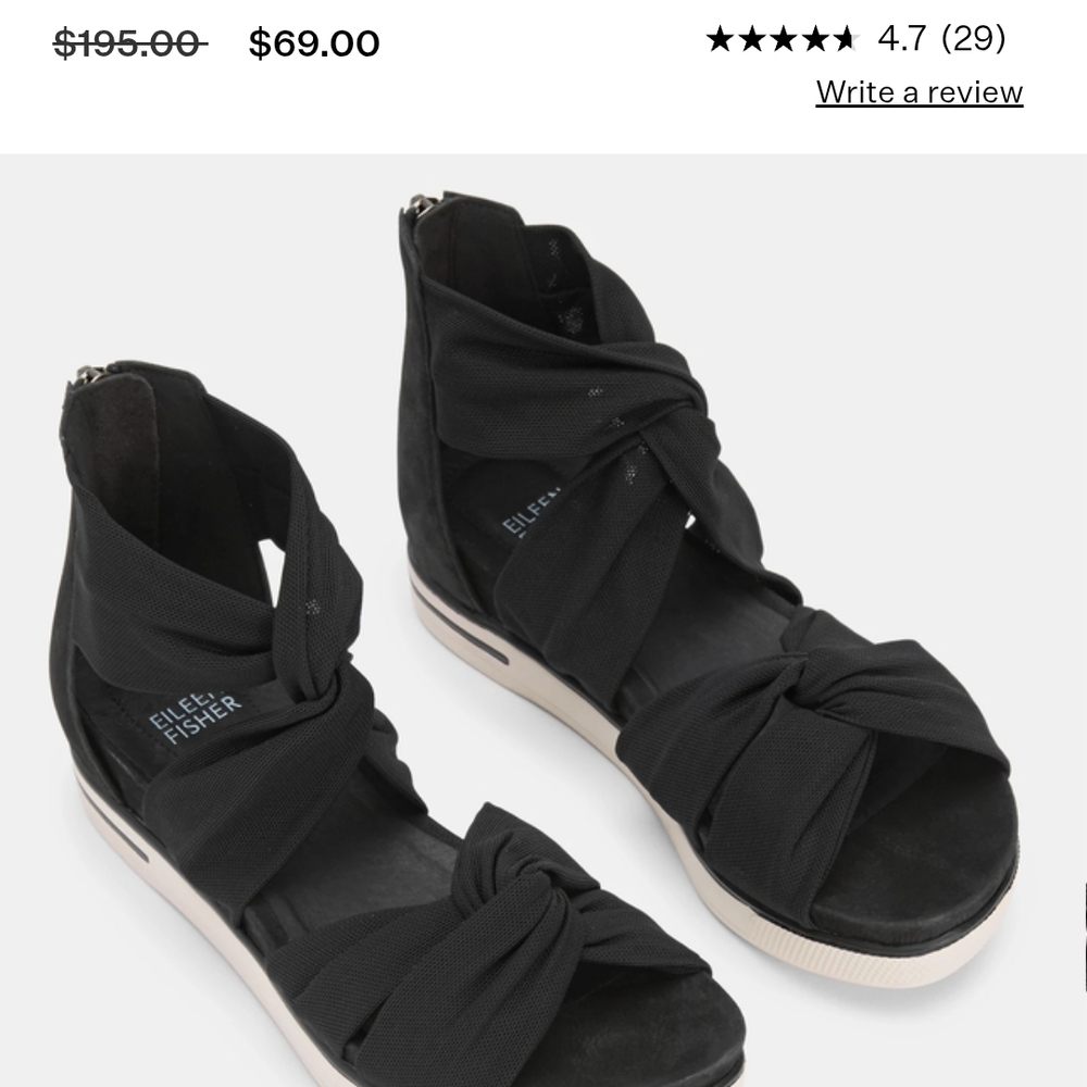 Chic Eileen Fisher Black Flexible Mesh Zanya Sandals - 7 - Sleek Comfortable